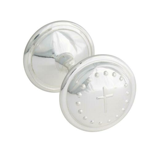 Mud Pie Kids Sterling Silver Plated Baby Rattle with Embossed Cross
