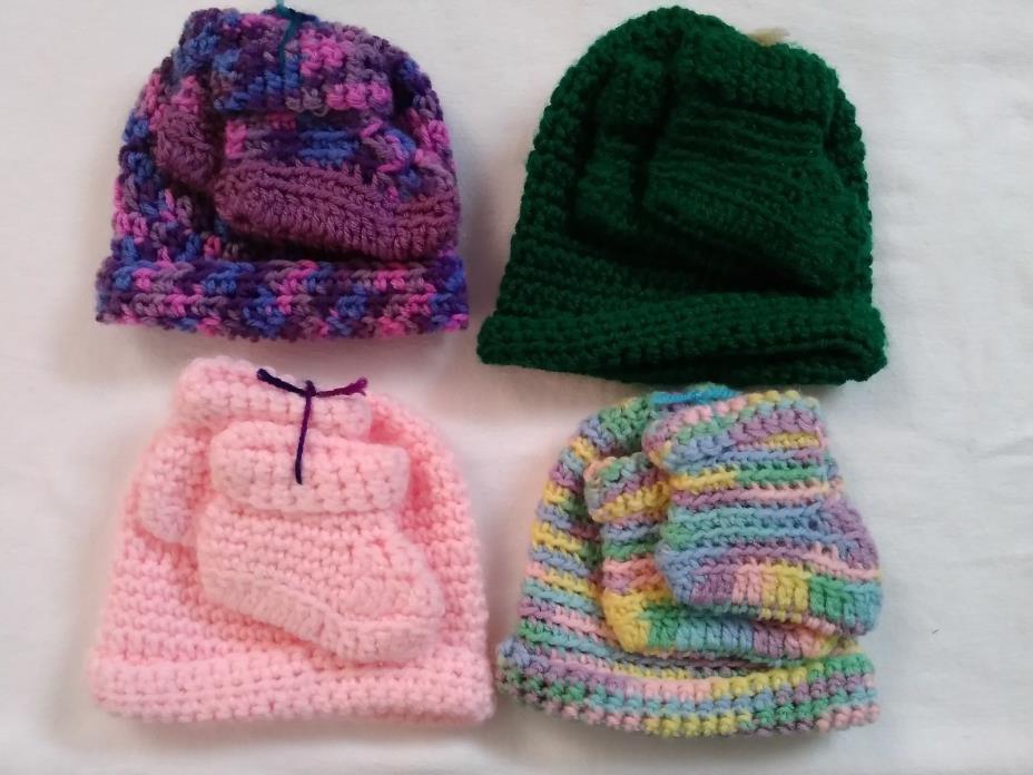 HANDMADE CROCHETED HATS AND BOOTIES  NEW   SET OF 4  GROUP B