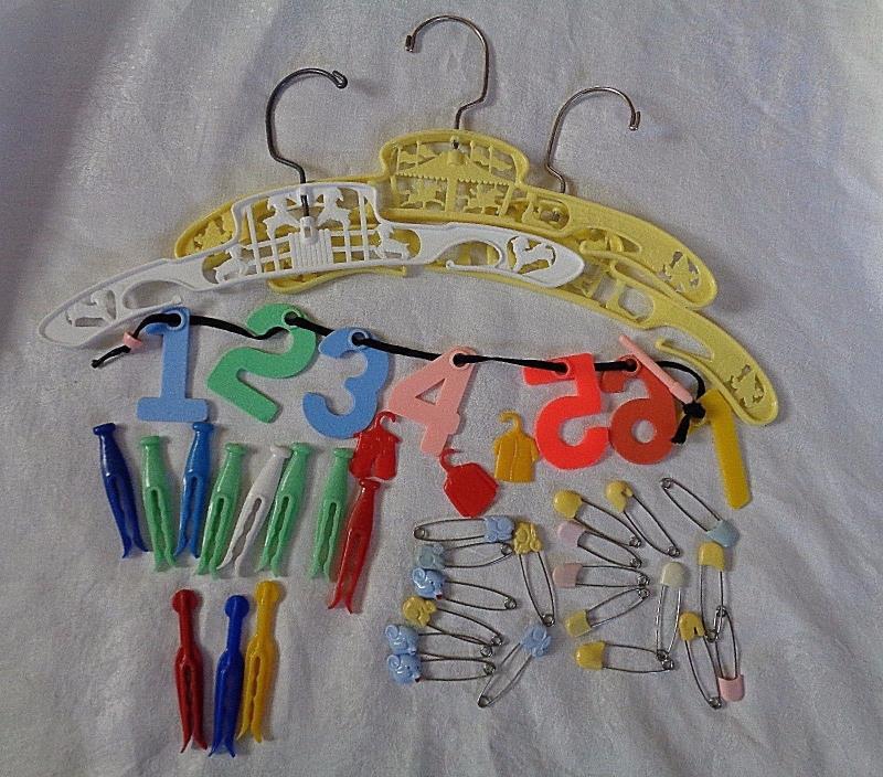 Diaper Pins Lot Vintage with Rattle Numbers and Clothespins