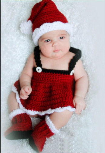 NEW Infant GIRLS SANTA SKIRT Hat BOOTIES Handmade Kitted NEW Photo Shoot