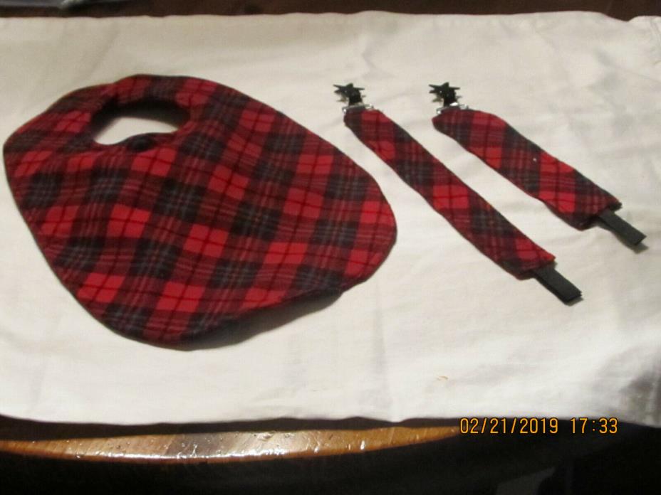 One Handmade New Reversible Baby Bib in Tartan Plaid w/ Two Pacifier Clips