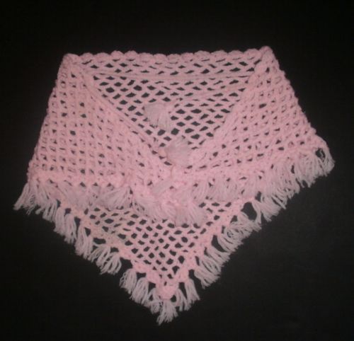 VINTAGE BABY GIRL Pink Hand made Crochet CAPE CAPELET Sweater
