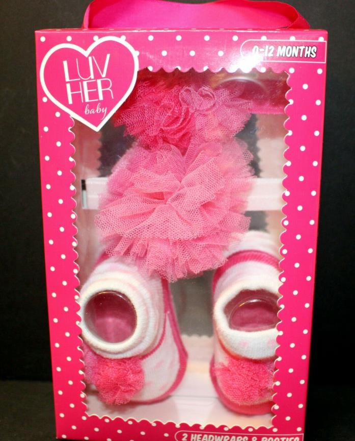 HER Fancy Headwraps and  Booties Set Hot Pink Size 0-12M