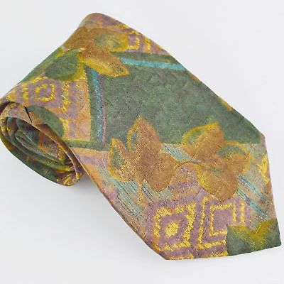 BOLGHERI Italy Necktie 100% Silk Men's Tie Cravate Green Gold Brown 132618