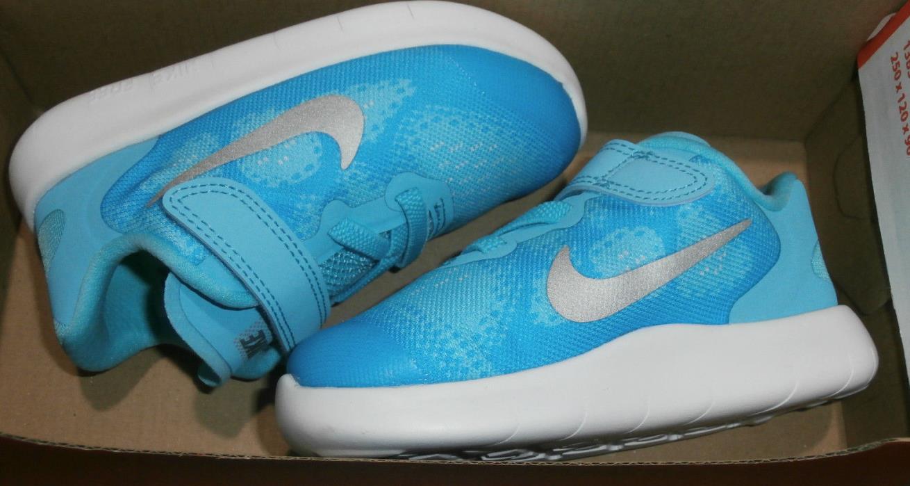 Nike Infant Toddler girls shoes size 6c. Nike Free RN 2017 (TDV). Blue & White.