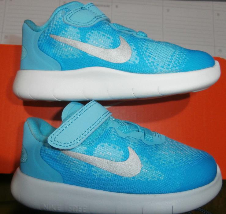 Nike Infant Toddler girls shoes size 9c. Nike Free RN 2017 (TDV). Blue & White.