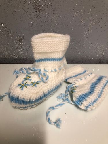 Hand  Crocheted Baby Booties Yellow White Flower