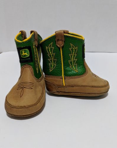 Johnny Popper John Deere Cowboy Boots green Sz Baby's 1M Soft sole infant