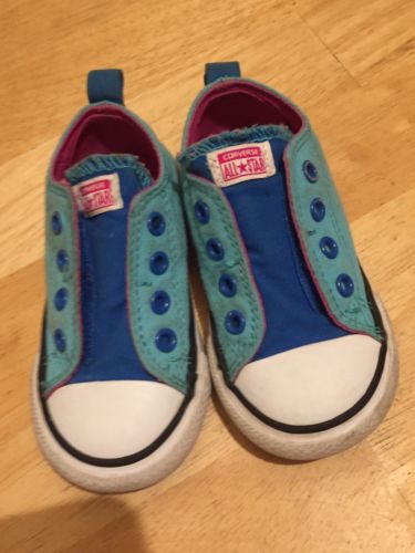 Converse All Star Toddler Girls Turquoise Blue Velcro Shoes, Sz 6 C