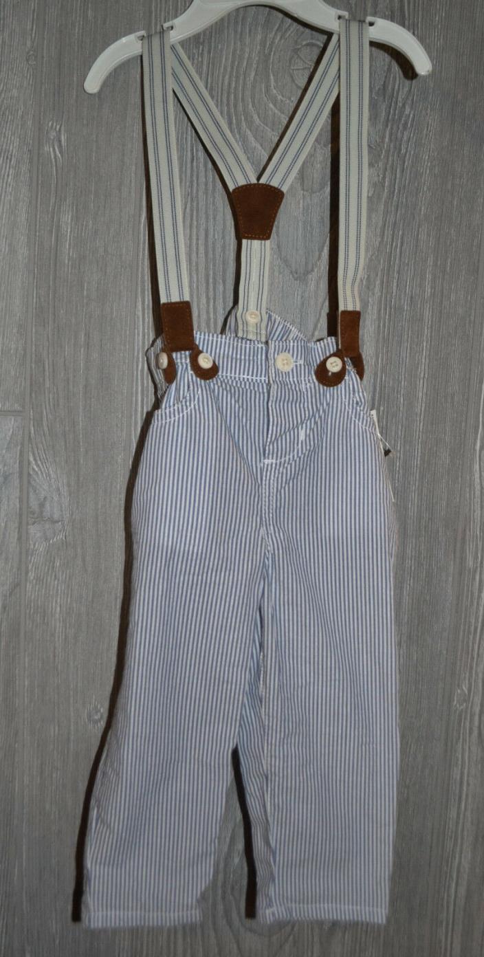 NEW -BABY BGOSH Baby Boys Suspender Pants Blue Striped Easter 18 months spring