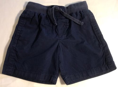 Chaps Toddler Boy’s 3T Navy Blue Shorts Elastic Waist Cotton Front Tie Back Logo