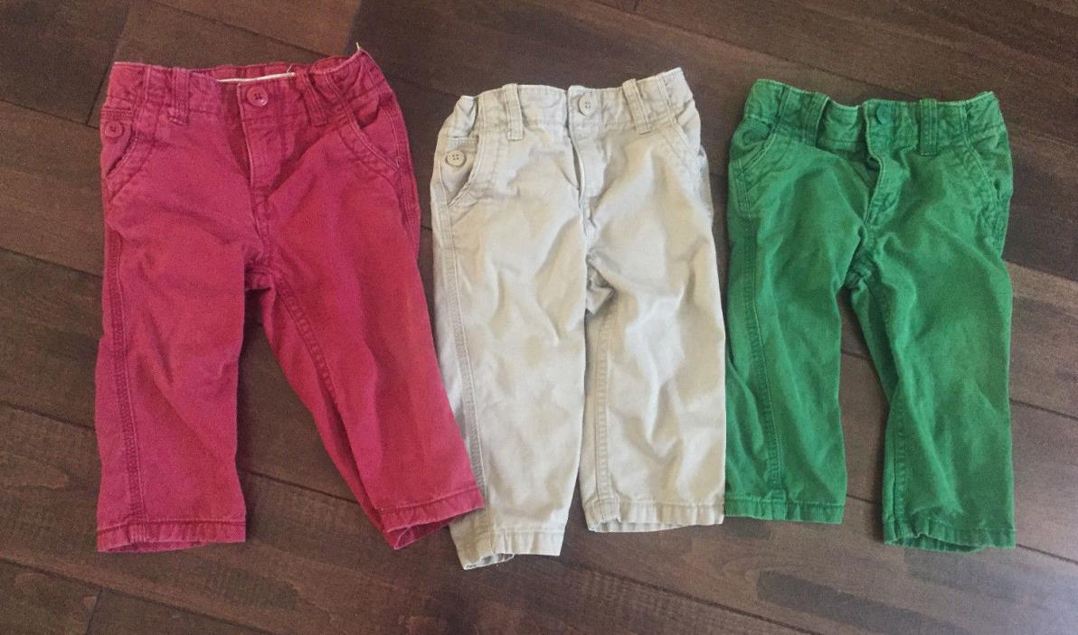 Baby GAP Boys LOT OF THREE Khaki Chinos Tan, Green, Salmon Color Size 18-24 M