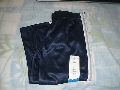 Long Pants 100% polyester sz 2T Navy with stripes down sides elastic waist NWT