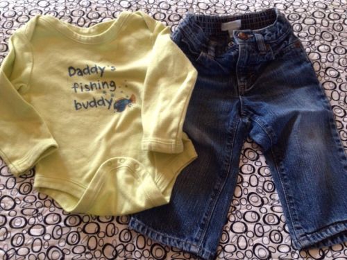 Baby Boy 12-18 Month Long-sleeved Shirt Bluejeans Lot of 2 Daddy's Fishing Bud
