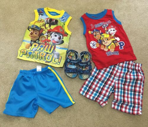 Paw Patrol Boys Lot Of Tees & Shorts  2T + Shoes/sandals Size US 7 Outfit