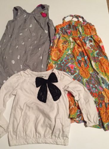 Lot Of 3 5T Osh Kosh Dresses And Bow Shirt 1038 Sun Dress Maxi