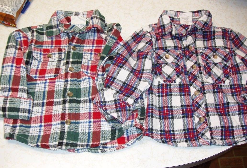 (2) Crazy 8 Long Sleeve Button Up Plaid Shirts - 12 to 18 Months - 100% Cotton