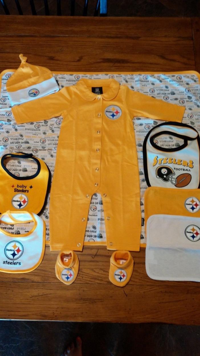 Pittsburgh Steelers NFL Reebock 6/9 Months Romper Blanket Bibs Towels Shoes Lot