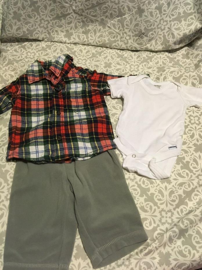 Baby Clothes Lot 153- Red Flannel, White one pc and Gray Fleece pants -3 month