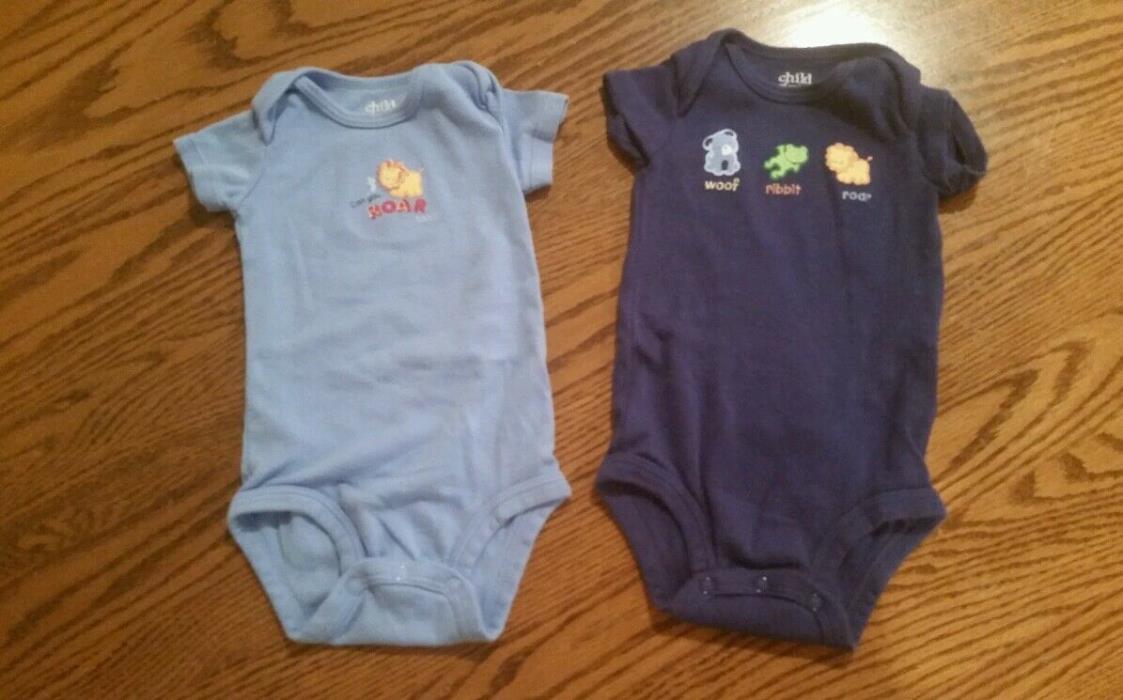 Lot of 2 Infant boys 0-3 month short sleeve blue animals snap shirt