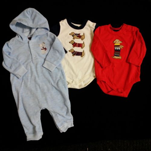 Baby Boys 3-6 3 6 Month Tops Bodysuits One Piece Fleece Hooded Long Sleeve Lot 3