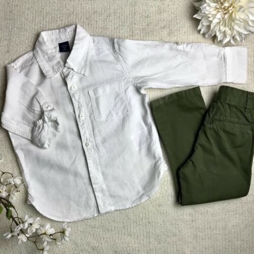 GAP Boy's Size 3T Mixed Lot White Linen Long Sleeve Shirt Green Chinos Pants