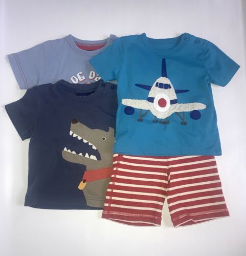 Mini Boden Boys Tee Shirt Shorts Baggies Set Lot Size 12 18 24 M Dog Airplane