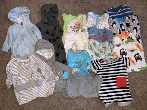 Baby Boys 16 Piece Clothing Lot 6 Months Carter’s Sleepers Fall Winter