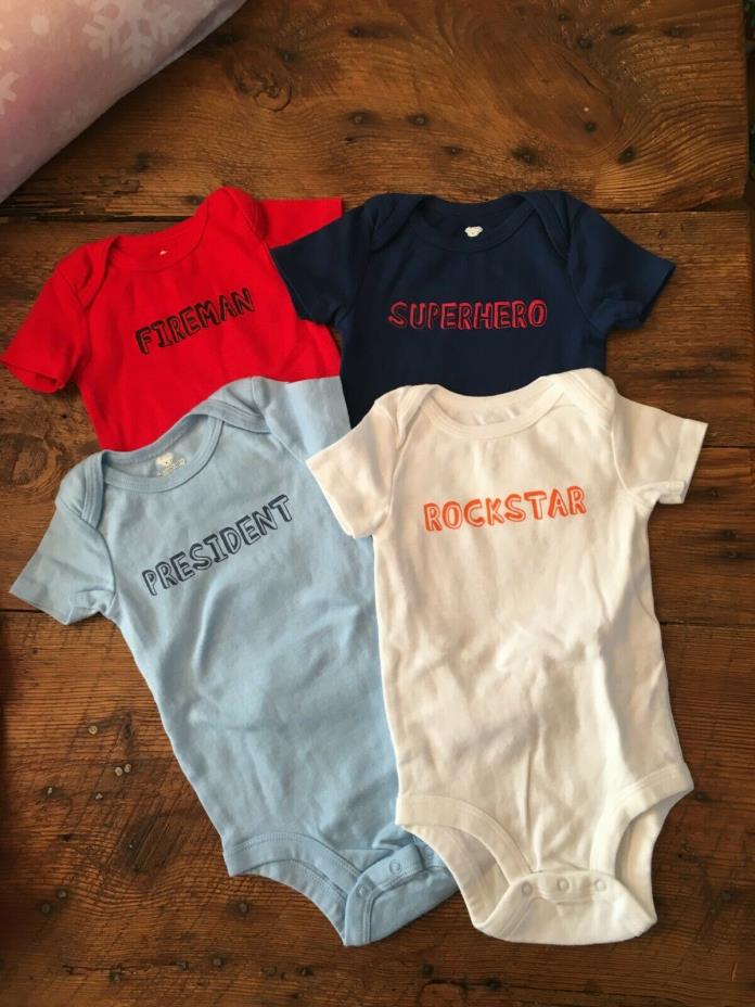 4pc Infant Bodysuit Lot 6-9 Months Rockstar President Superhero Fireman