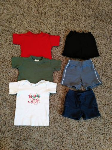 Size 6 months Lot of 6 Assorted Boy Clothes 3 T- Shirts, 3 Shorts