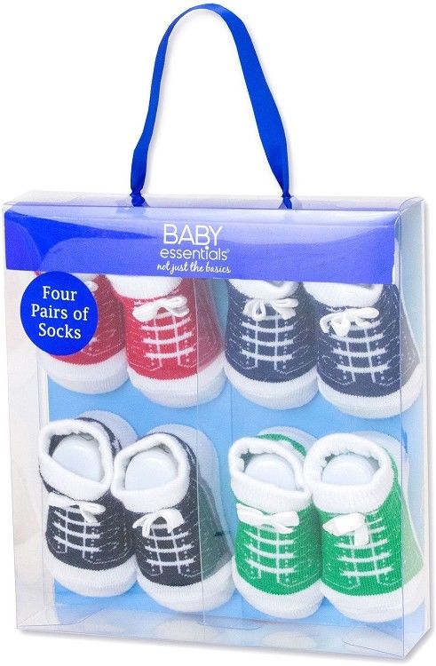 NEW Baby Essentials Sneaker Booties Gift Box 4-Pk Red Blue Black Boy 0-6 Months