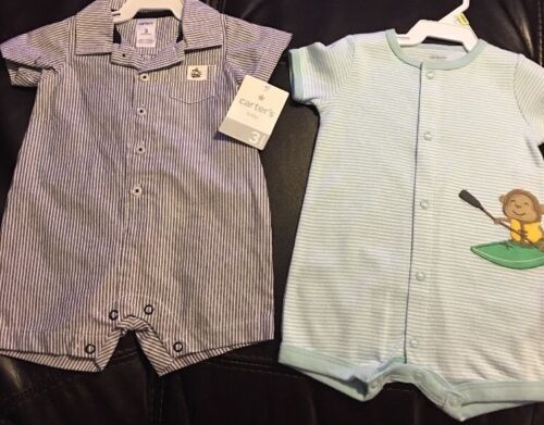 Carter's Boys Outfits Size 3 Months Lot Of 2 Green/white Stripes And Blue/white