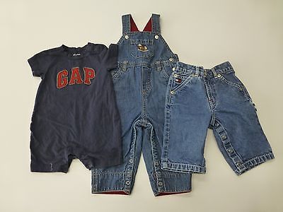 3 Piece Lot Baby Boys Size 3-6M Vintage Gymboree Overalls Tommy Jeans Gap Romper