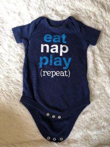 Baby Boy 12 Month Bodysuit One-piece Eat Nap Play Repeat Navy Blue