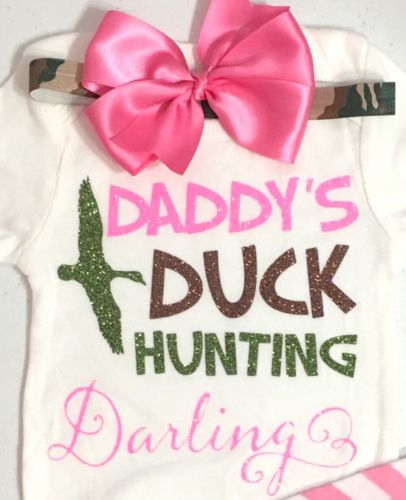 Baby Girl Duck Hunting Outfit Bodysuit Romper Jumper Shower Gift Size 6 Months