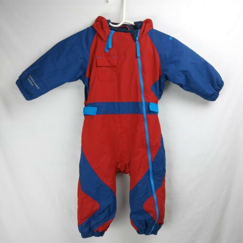 COLUMBIA Zip Up Hooded Snowsuit Outfit Red Blue Kids Toddler Size 24 Months