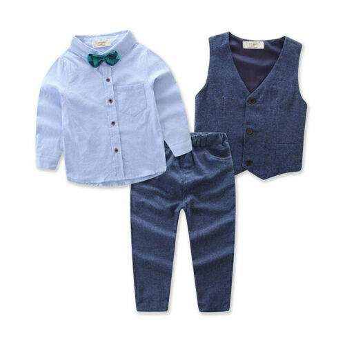 3PCS Toddler Baby Boy Gentleman Formal Coat+Pants+T-Shirt Outfits Clothes Suit