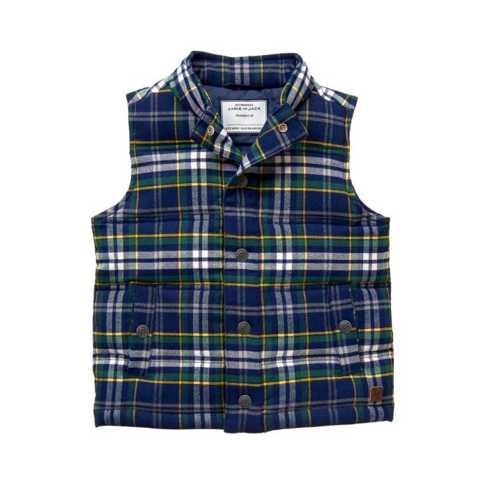 NEW! Toddler Boy JANIE AND JACK Plaid Puffer Vest Size 7-8 NWT