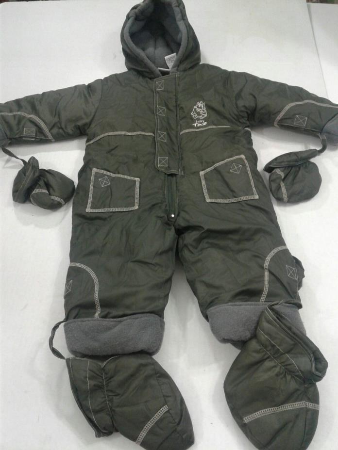 Baby Taz Looney Tunes One Piece Green Snowsuit Attached Gloves & Booties 24 Mos