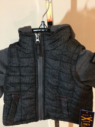 Ixtreme Baby Boys Infant Tonal print vest w/fleece hood and sleeve 12months