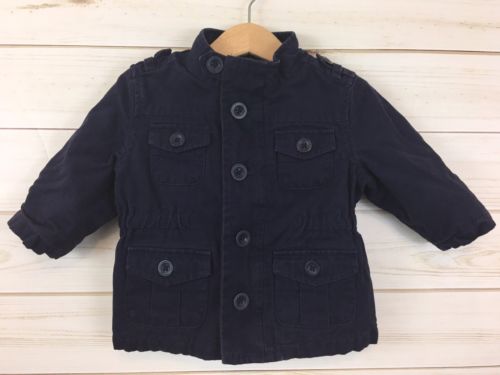 Baby Gap Boys Navy Blue Cotton Full Zip Quilt Lining Surplus Jacket/Coat. 6-12M