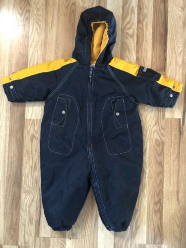 EUC Baby GAP Vintage Winter Snowsuit Boy Girl, Navy Blue and Yellow,12-18 months