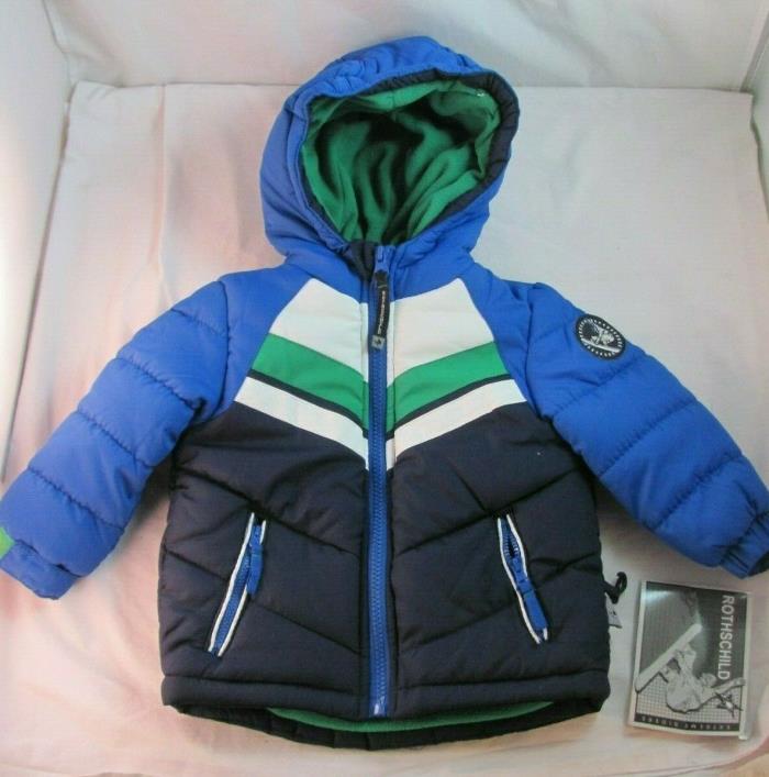 ROTHSCHILD Hooded Winter jacket, navy white green, size 12 months, NEW with TAGS