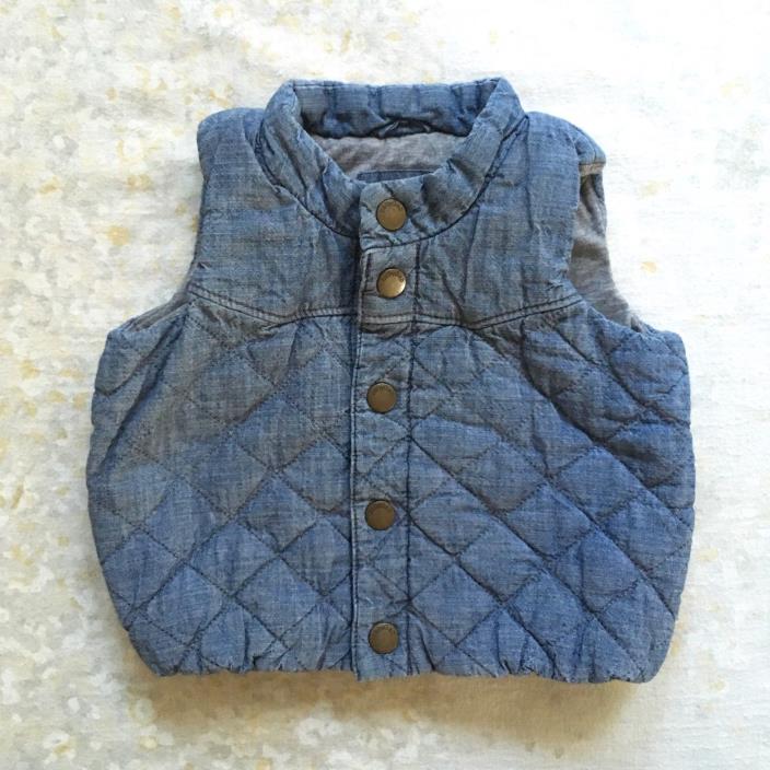 baby Gap Vest Quilted Blue Chambray Casual Everyday Boys Size 6-12 Mos