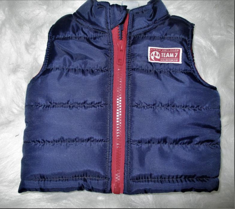 Healthtex Boys Newborn Little Explorer Blue & Red Full Zip Polyester Vest