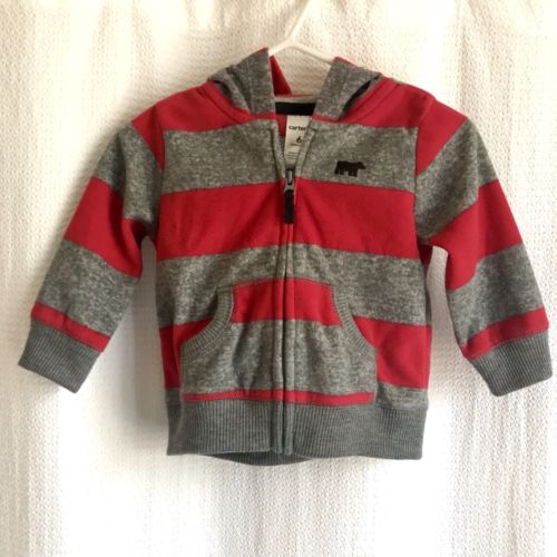 Carter’s Baby Boy Infant Red Gray Stripe Thin Fleece Hoodie Jacket 6 Months