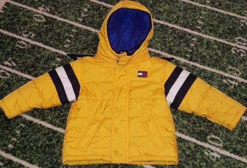 Toddler Boys TOMMY HILFIGER Yellow Puffer Coat Zippered Hood {Size 2T}