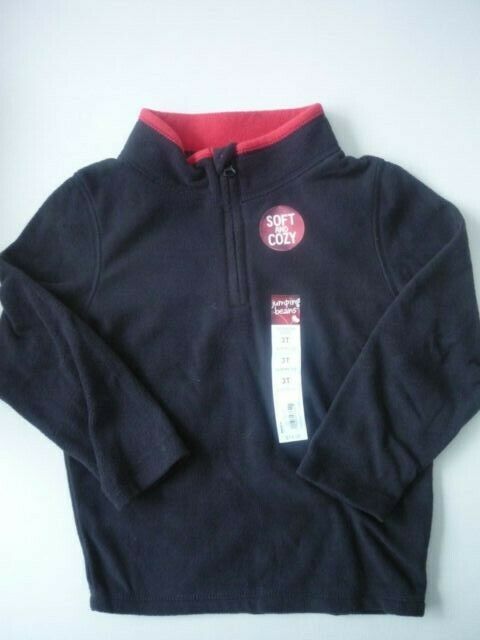 JUMPING BEANS Toddler Boys 1/4 Zip Fleece Pullover~3T~Black / Red Trim~NWT