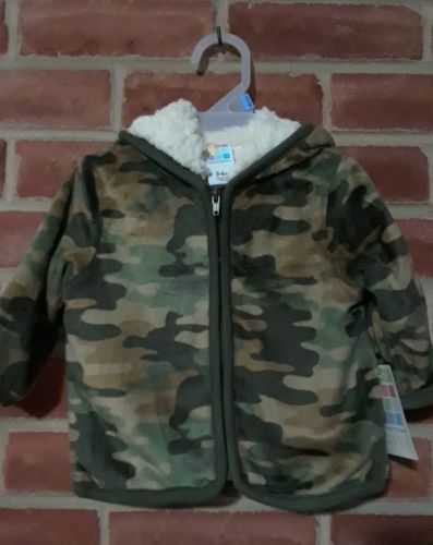 NEW Infant Healthex Baby Faux Fur Soft Fleece Zip Up Hoodie Jacket Camo 3-6 mths