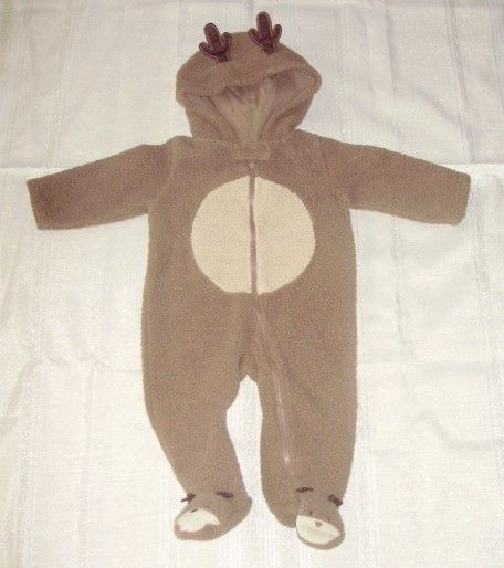 Carter's Fleece Bunting Snowsuit BROWN REINDEER Baby Boy's Size 9 Months